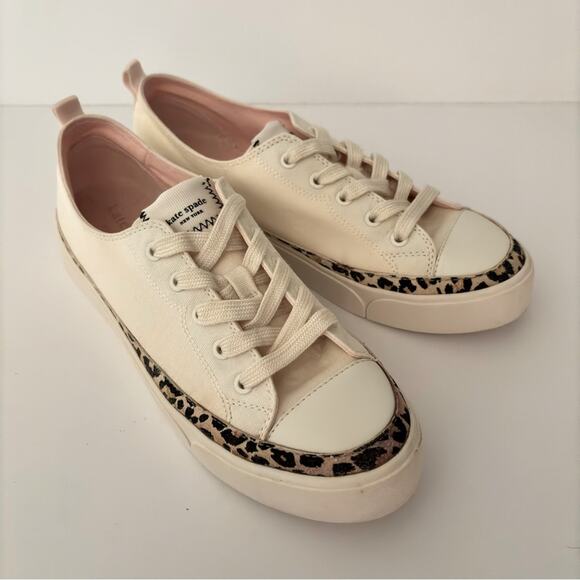 Kate Spade Kaia Cream and Leopard Print Women's Canvas Sneakers size 9.5 - Picture 2 of 11